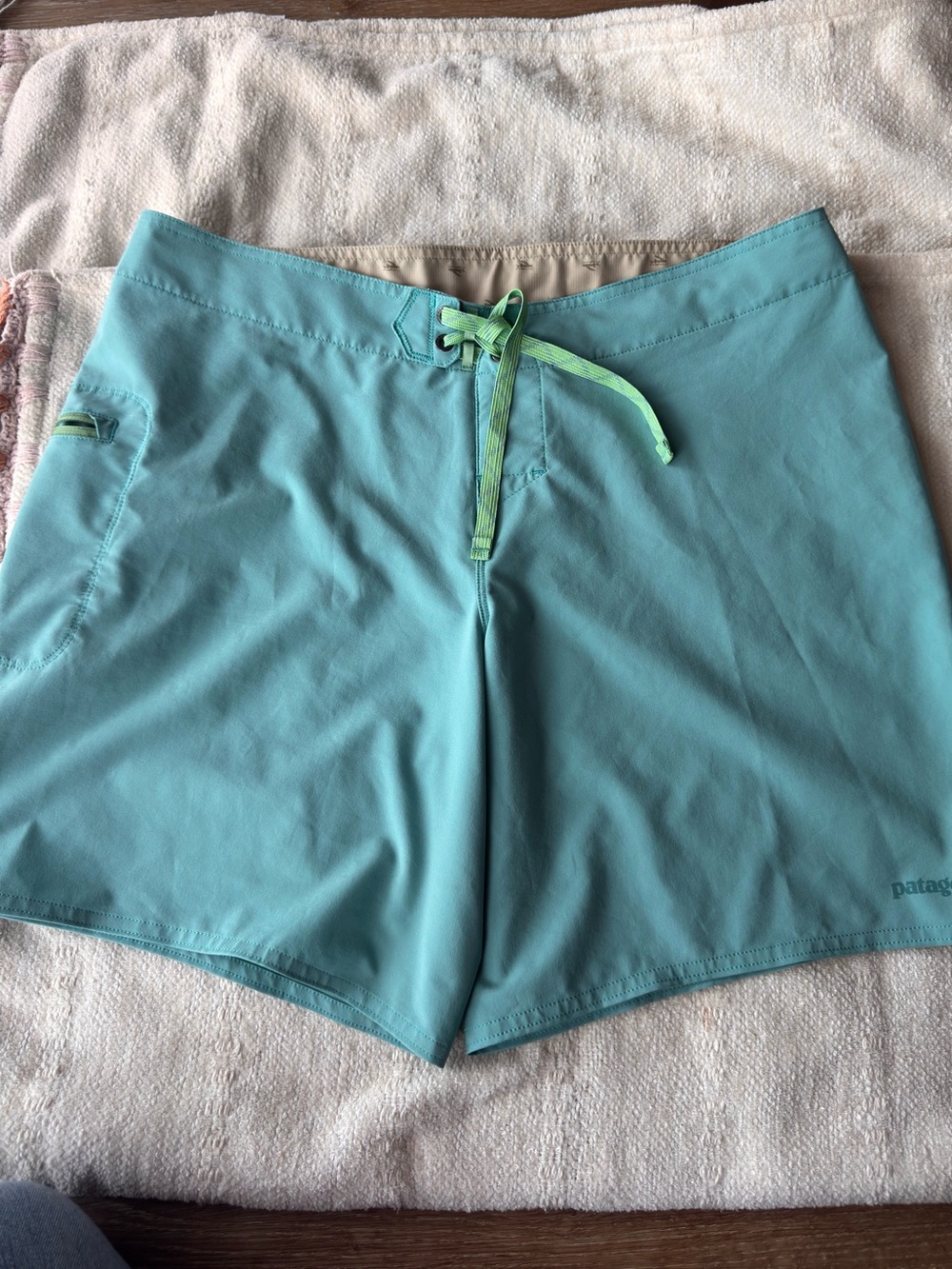 Patagonia Teal Boardshorts with Mint Drawstring